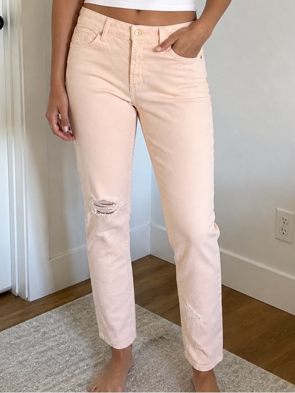 7 For All Mankind The Slim Cigarette Blush Pink Jeans Y2K Coquette USA 27